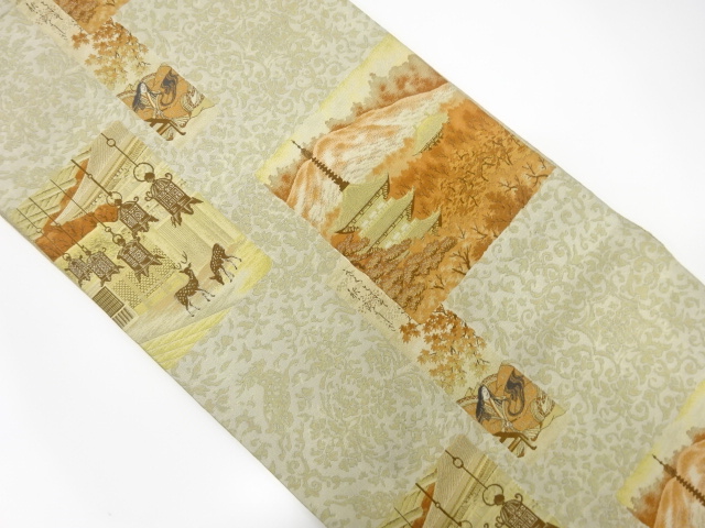 色紙に風景模様織り出し全通袋帯